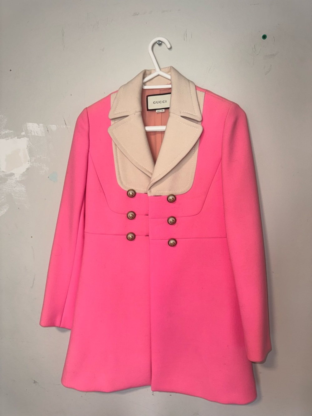 Gucci Pink Wool Blend Pea Coat with Cream Contrast Collar - Picture 9 of 9